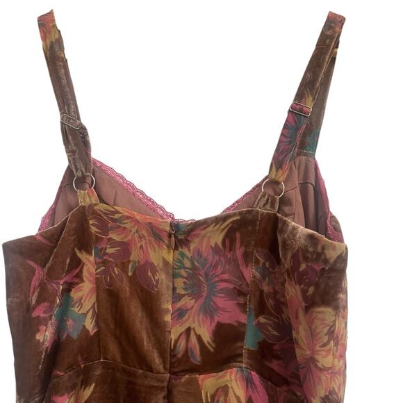 Lulu’s Coveted Grace Brown Burn Out Velvet Midi Dress Size S Floral Bustier - Picture 11 of 15